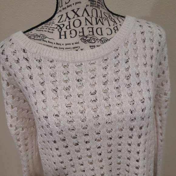 Trouve (Nordstrom) Womens SZ. Sm. Open knit Ivory Sweater Linen/mohair Blend - Picture 4 of 9